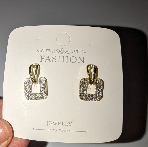 Fashion Square Inlaid Rhinestones Drop Dangle Earrings - Picture 6 of 9